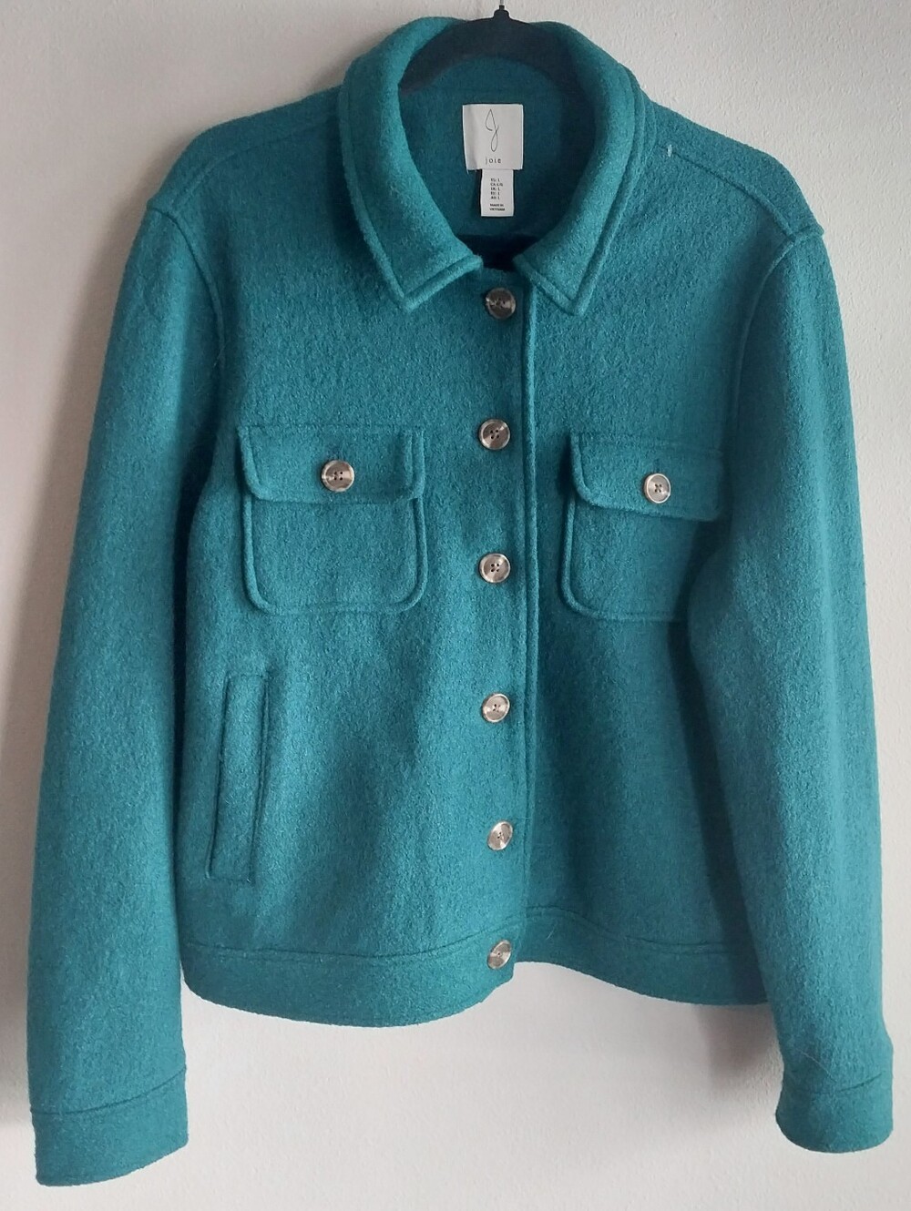 Joie Teal Boucle Wool Blend Button Front Jacket with Front Pockets NWOT